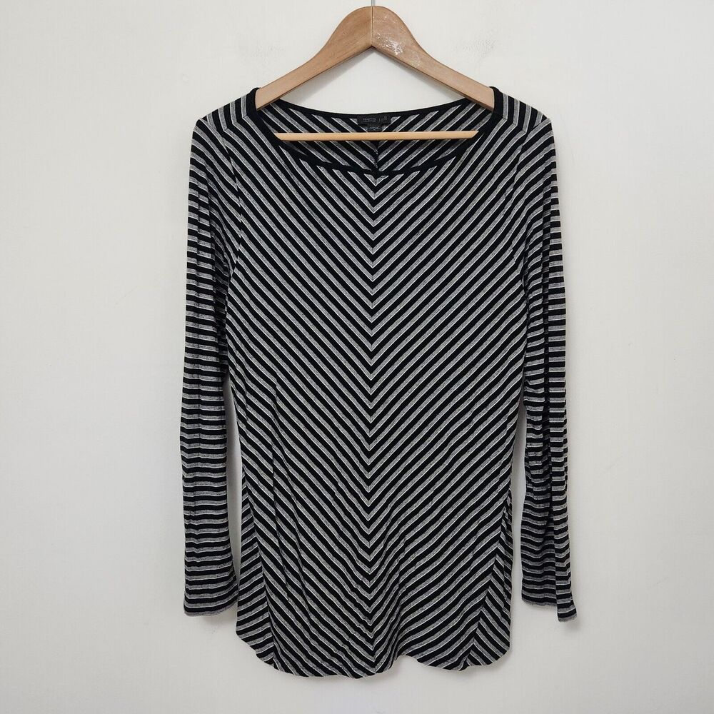 J JILL Women's Black White Striped Stretch Comfort Long Blouse Top Size M